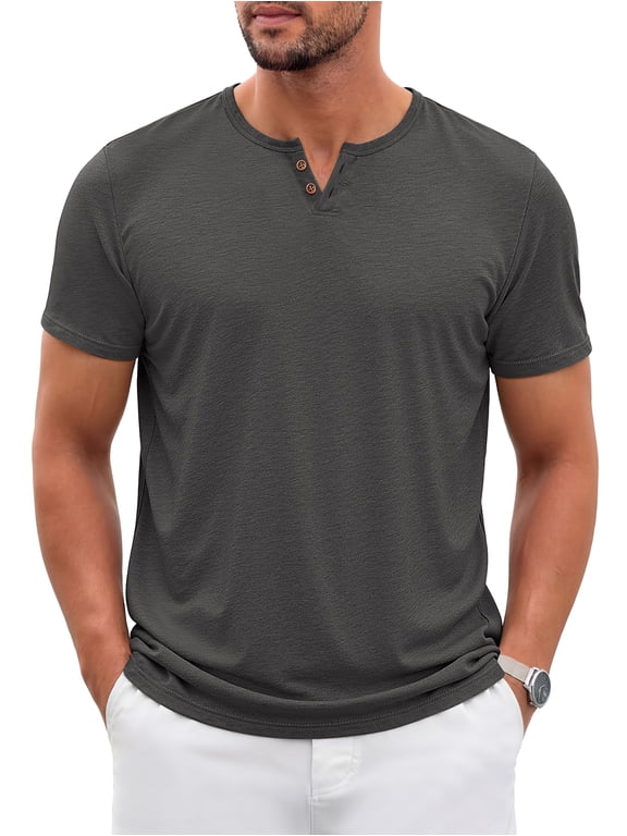 Henley Men Shirts Short Sleeve T shirts for Men V Neck Casual Men Shirts