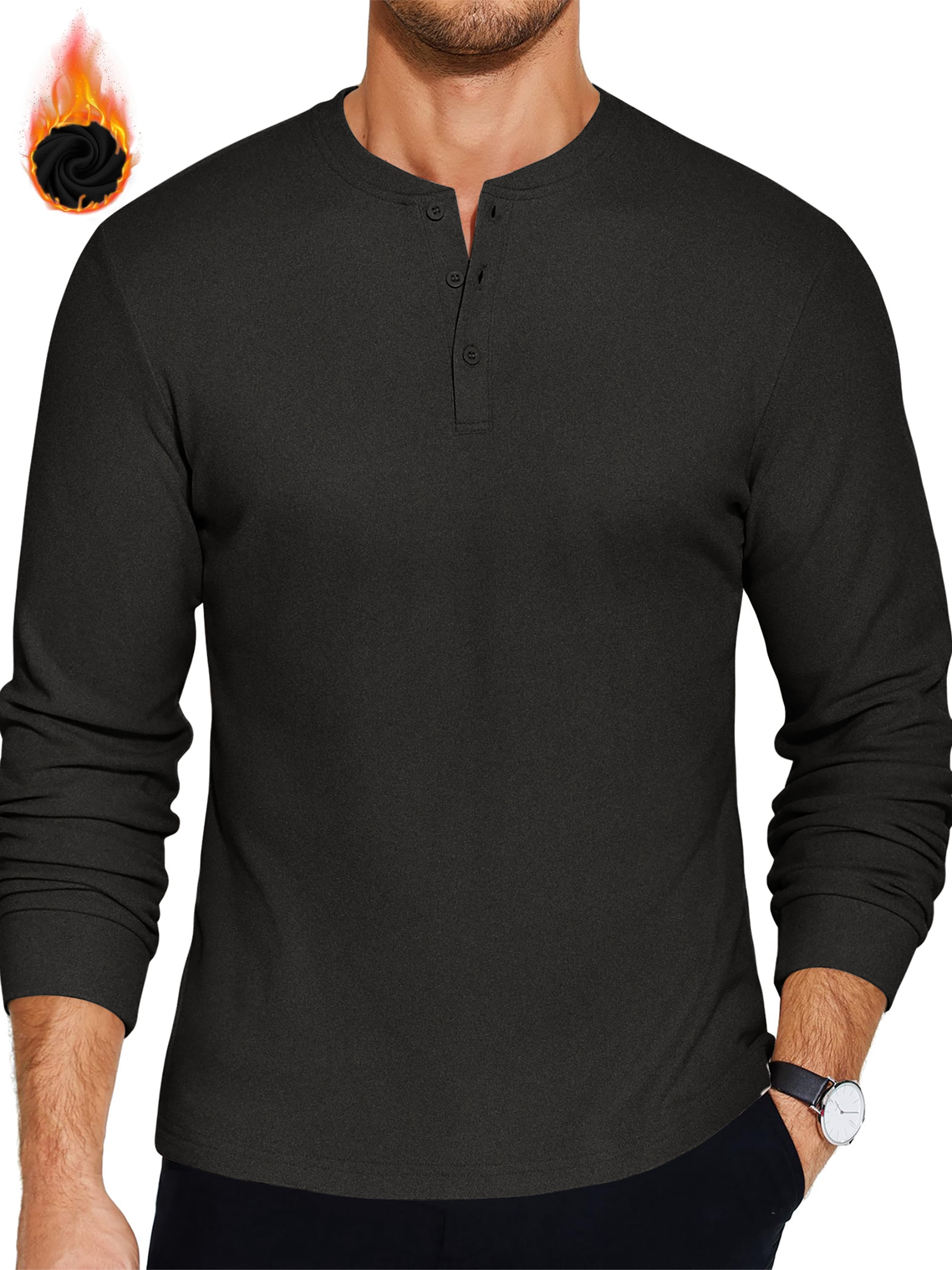 Henley Men Sweatshirts Fleece Pullover Men Shirts Long Sleeve Button Sweatshirts for Men