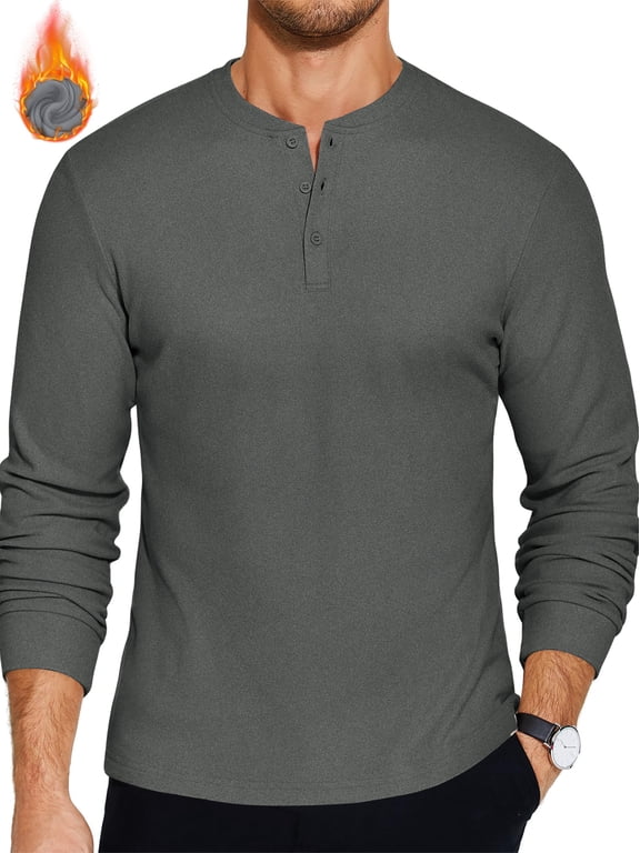 Henley Men Sweatshirts Fleece Pullover Men Shirts Long Sleeve Button Sweatshirts for Men