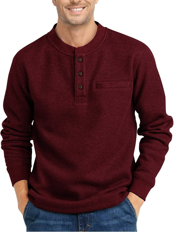 Henley Sweatshirts for Men Long Sleeve Crew Neck Men Sweatshirts Casual Pullover Tops with Pocket