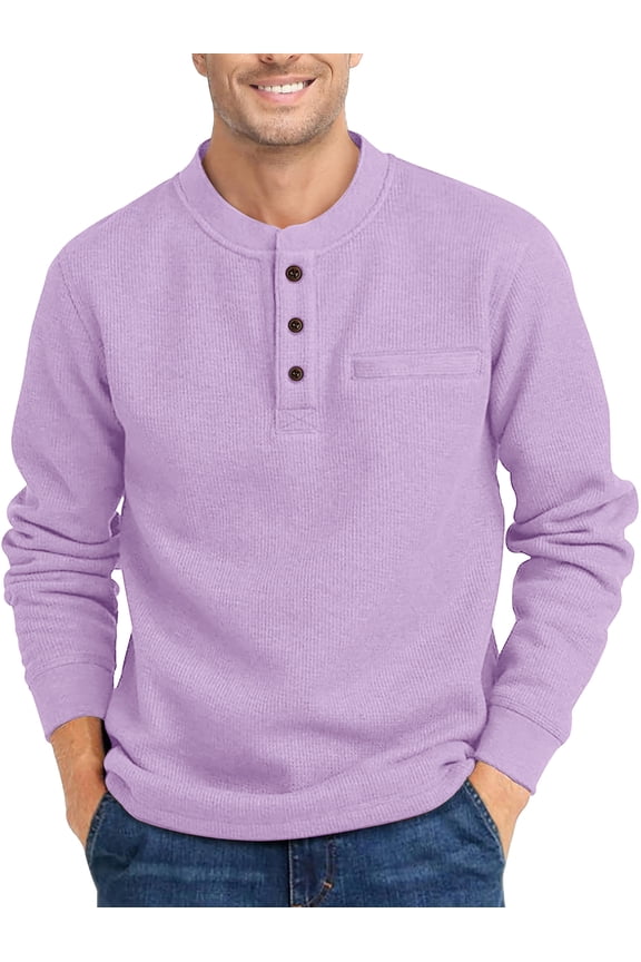 Henley Sweatshirts for Men Long Sleeve Crew Neck Men Sweatshirts Casual Pullover Tops with Pocket