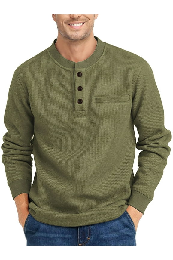 Henley Sweatshirts for Men Long Sleeve Crew Neck Men Sweatshirts Casual Pullover Tops with Pocket