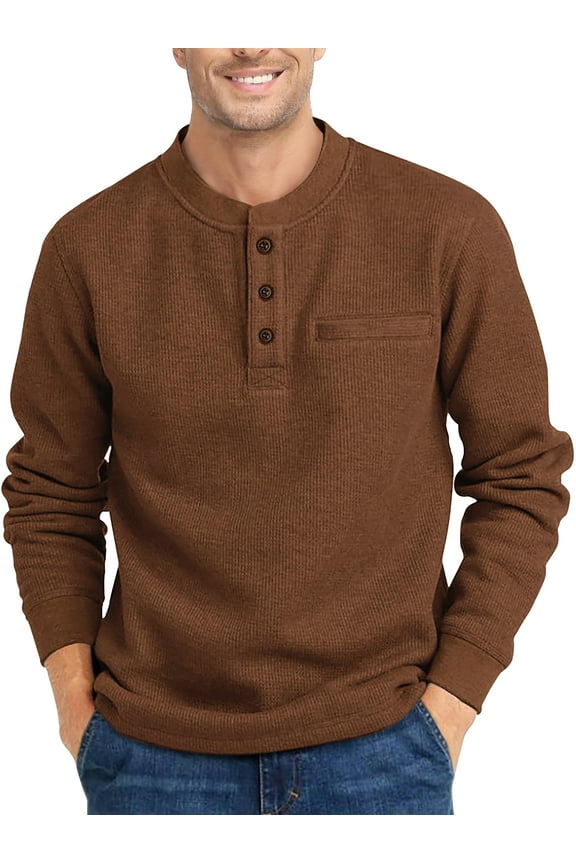 Henley Sweatshirts for Men Long Sleeve Crew Neck Men Sweatshirts Casual Pullover Tops with Pocket