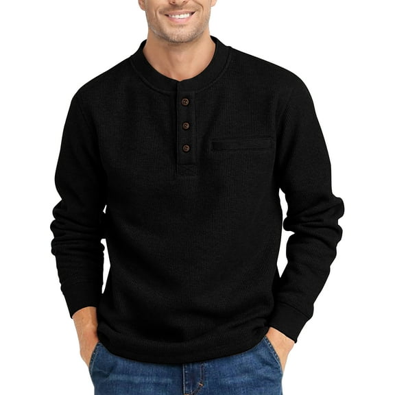 GENTS BLISS Henley Sweatshirts for Men Long Sleeve Crew Neck Men Sweatshirts Casual Pullover Tops with Pocket