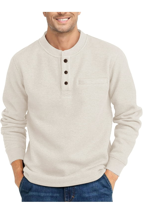 Henley Sweatshirts for Men Long Sleeve Crew Neck Men Sweatshirts Casual Pullover Tops with Pocket