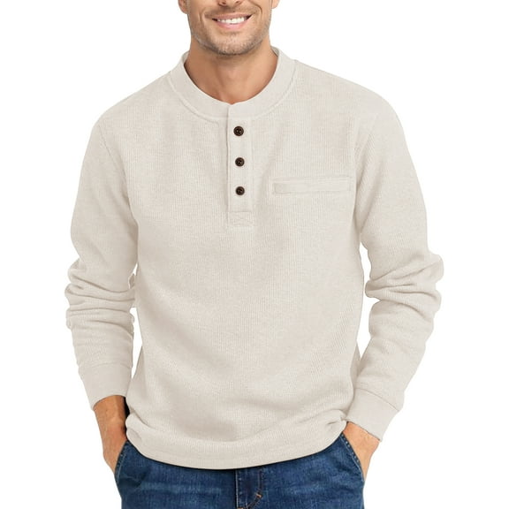 GENTS BLISS Henley Sweatshirts for Men Long Sleeve Crew Neck Men Sweatshirts Casual Pullover Tops with Pocket