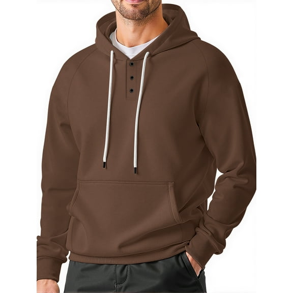 GENTS BLISS Henley Men Hoodies Sweatshirts Lightweight Sweatshirts for Men Drawstring Men Hoodies with Kangaroo Pocket