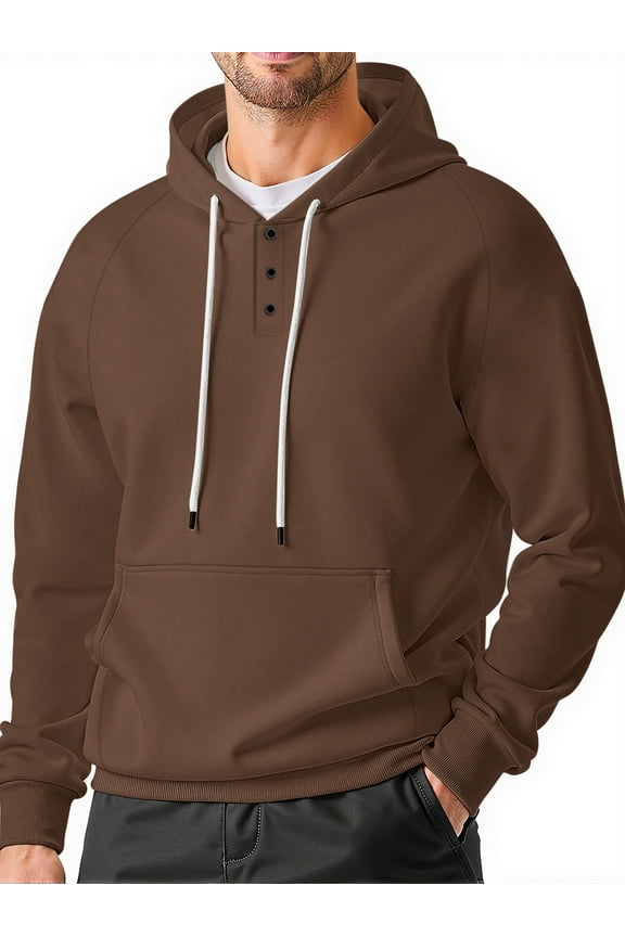 Henley Men Hoodies Sweatshirts Lightweight Sweatshirts for Men Drawstring Men Hoodies with Kangaroo Pocket