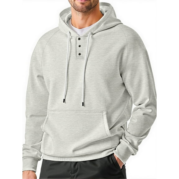 GENTS BLISS Henley Men Hoodies Sweatshirts Lightweight Sweatshirts for Men Drawstring Men Hoodies with Kangaroo Pocket