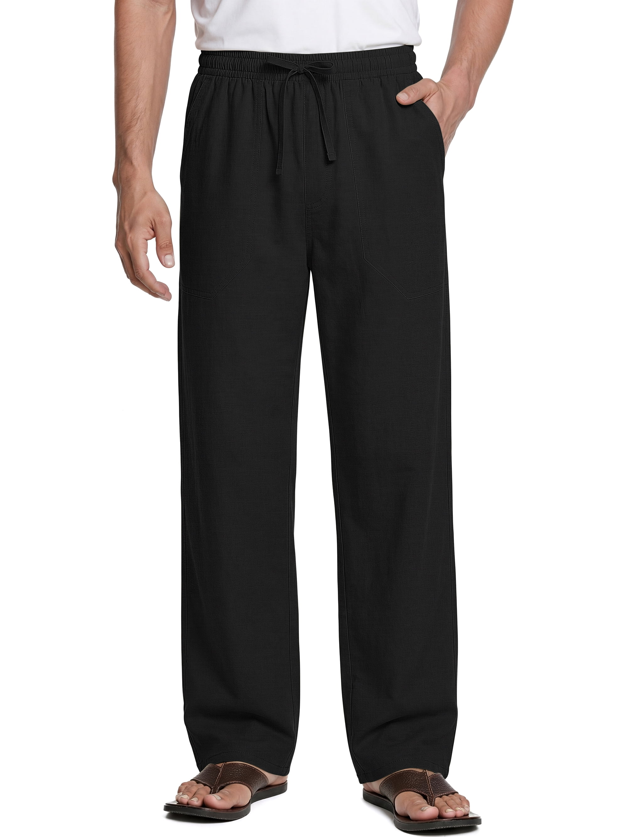 Linen Men Pants Elastic Waist Drawstring Pants for Men Casual Beach Men Pants with Pocket