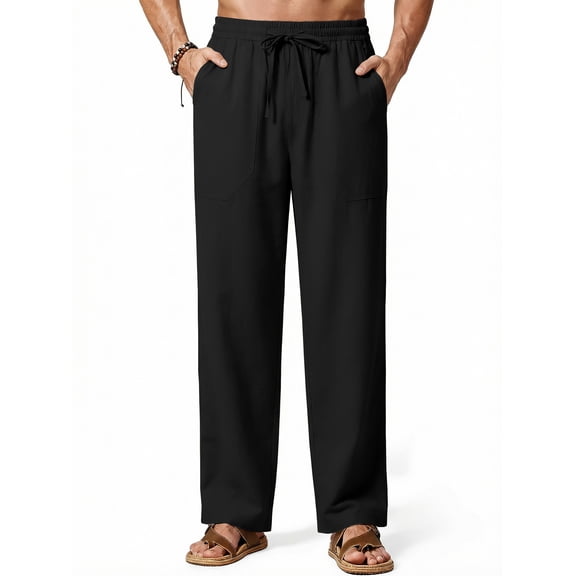 GENTS BLISS Linen Men Pants Elastic Waist Drawstring Pants for Men Casual Beach Men Pants with Pocket