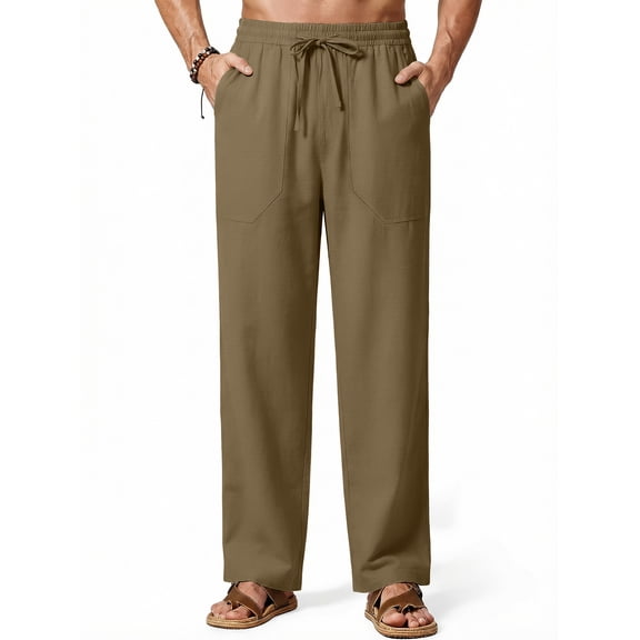 GENTS BLISS Linen Men Pants Elastic Waist Drawstring Pants for Men Casual Beach Men Pants with Pocket