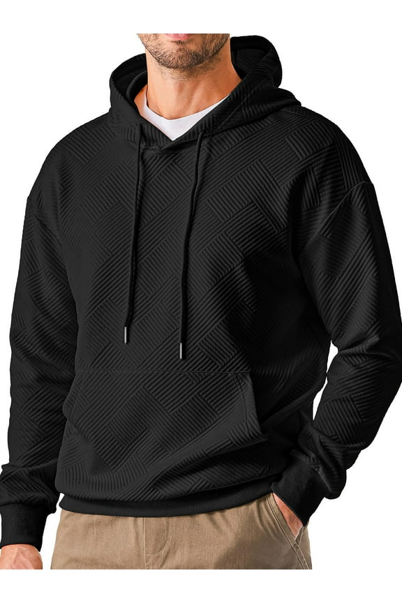 Long Sleeve Men Hoodies Sweatshirts Geometric Texture Sweatshirts for Men Casual Pollover Shirts with Kangaroo Pocket
