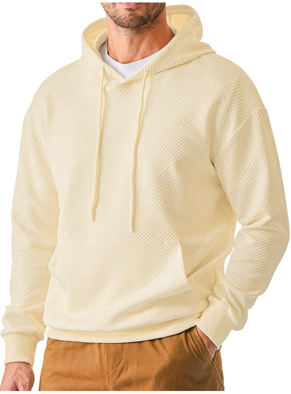 Long Sleeve Men Hoodies Sweatshirts Geometric Texture Sweatshirts for Men Casual Pollover Shirts with Kangaroo Pocket