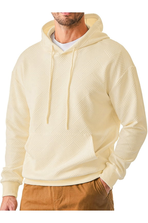 Long Sleeve Men Hoodies Sweatshirts Geometric Texture Sweatshirts for Men Casual Pollover Shirts with Kangaroo Pocket