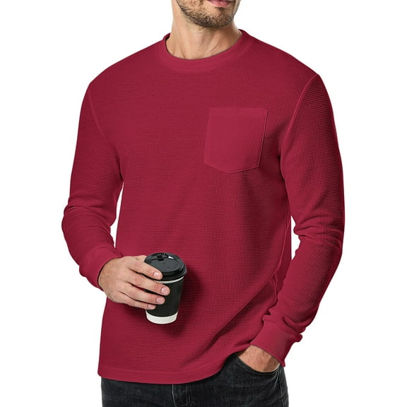 GENTS BLISS Long Sleeve Men Shirts Crew Neck Waffle Shirts for Men Lightweight Men T shirts with Pocket