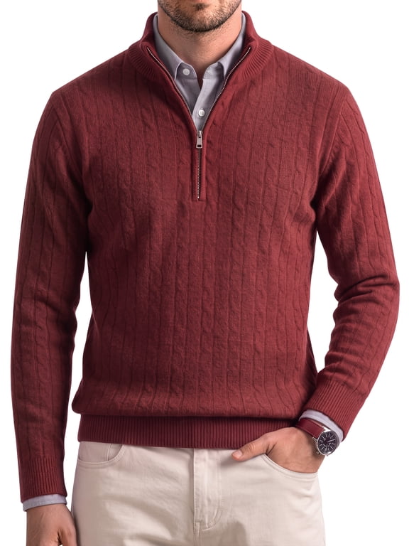 Long Sleeve Men Sweaters Zipper Pullover Knitted Sweaters for Men Twist Textured Collar Men Sweaters