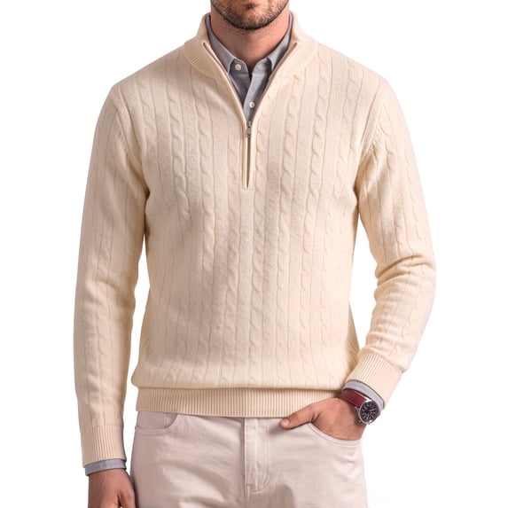 GENTS BLISS Long Sleeve Men Sweaters Zipper Pullover Knitted Sweaters for Men Twist Textured Collar Men Sweaters