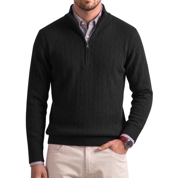GENTS BLISS Long Sleeve Men Sweaters Zipper Pullover Knitted Sweaters for Men Twist Textured Collar Men Sweaters