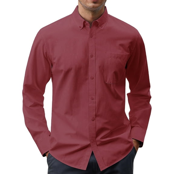 GENTS BLISS Long Sleeve Mens Dress Shirts Casual Solid Shirts for Men Regular Oxford Tops with Pocket