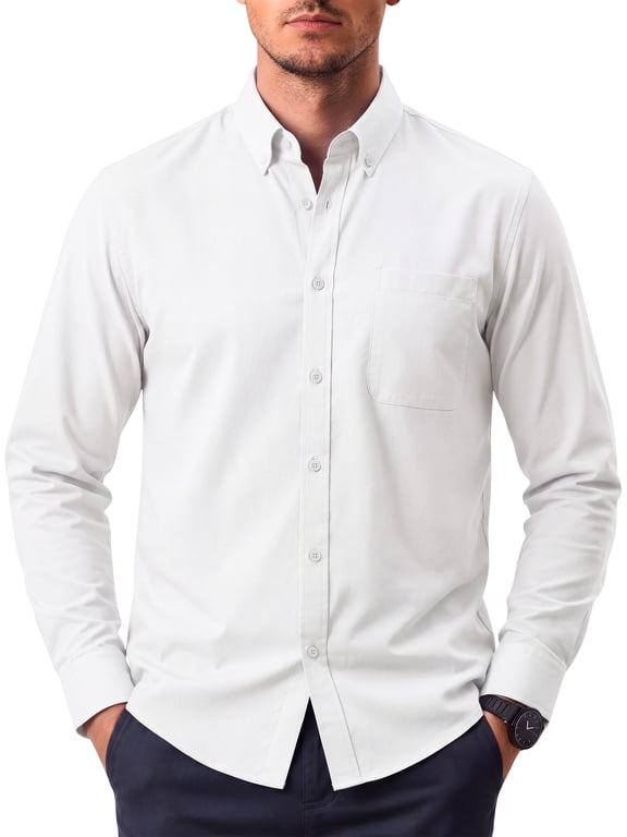 Long Sleeve Mens Dress Shirts Casual Solid Shirts for Men Regular Oxford Tops with Pocket