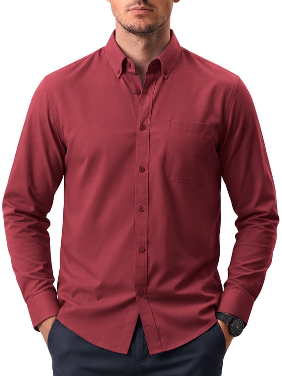 Long Sleeve Mens Dress Shirts Casual Solid Shirts for Men Regular Oxford Tops with Pocket