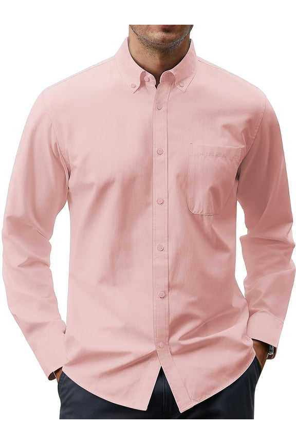 Long Sleeve Mens Dress Shirts Casual Solid Shirts for Men Regular Oxford Tops with Pocket