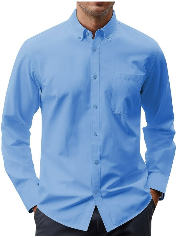 Long Sleeve Mens Dress Shirts Casual Solid Shirts for Men Regular Oxford Tops with Pocket