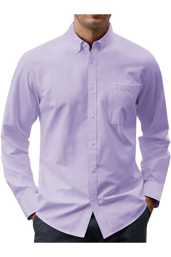 Long Sleeve Mens Dress Shirts Casual Solid Shirts for Men Regular Oxford Tops with Pocket