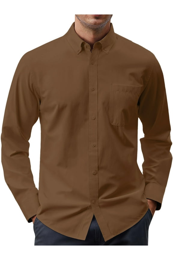 Long Sleeve Mens Dress Shirts Casual Solid Shirts for Men Regular Oxford Tops with Pocket