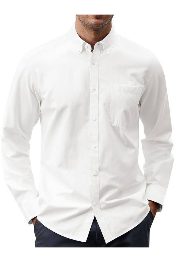 Long Sleeve Mens Dress Shirts Casual Solid Shirts for Men Regular Oxford Tops with Pocket