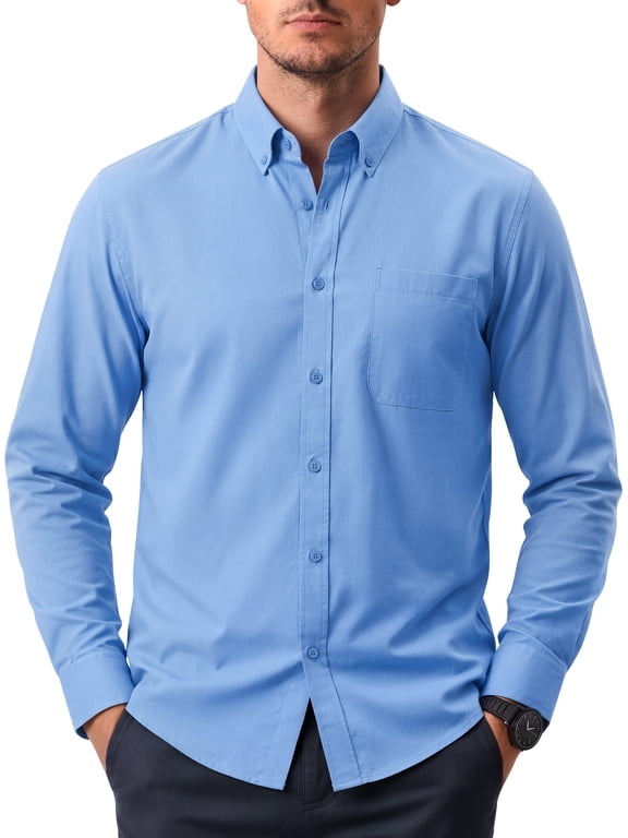 Long Sleeve Mens Dress Shirts Casual Solid Shirts for Men Regular Oxford Tops with Pocket