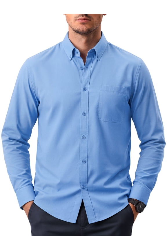 Long Sleeve Mens Dress Shirts Casual Solid Shirts for Men Regular Oxford Tops with Pocket