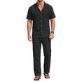 thumbnail image 1 of GENTS BLISS Men 2 Piece Set Linen Outfit Casual Short Sleeve Button Down Shirt and Linen Pants, 1 of 10