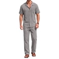 thumbnail image 1 of GENTS BLISS Men 2 Piece Set Linen Outfit Casual Short Sleeve Button Down Shirt and Linen Pants, 1 of 10