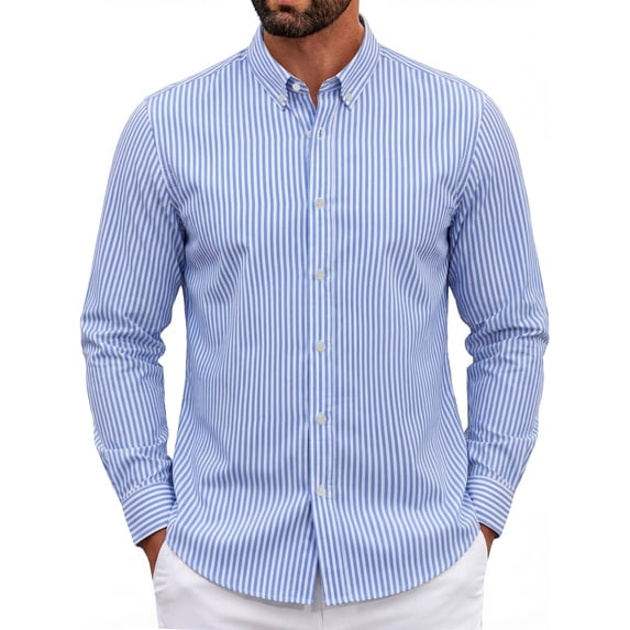 GENTS BLISS Men Dress Shirts Long Sleeve Stripe Shirts for Men Casual Business Button Down Men Shirts