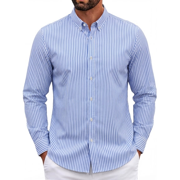 GENTS BLISS Men Dress Shirts Long Sleeve Stripe Shirts for Men Casual Business Button Down Men Shirts