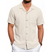 Men Linen Casual Short Sleeve Button Down Shirt - rated 4.4 stars from 21 reviews