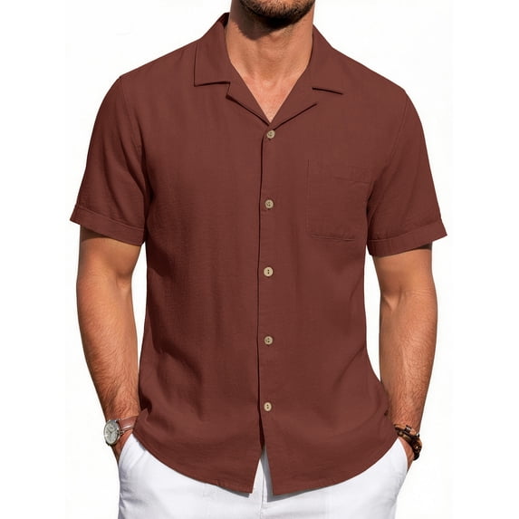 GENTS BLISS Men Linen Shirts Casual Short Sleeve Button Down Shirts for Men Beach Tops with Pocket