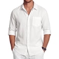 thumbnail image 1 of GENTS BLISS Men Linen Shirts Long Sleeve Button Down Shirts for Men Roll-up Solid Shirts with Pocket, 1 of 13