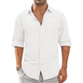 thumbnail image 1 of GENTS BLISS Men Linen Shirts Long Sleeve Button Down Shirts for Men Roll-up Solid Shirts with Pocket, 1 of 14