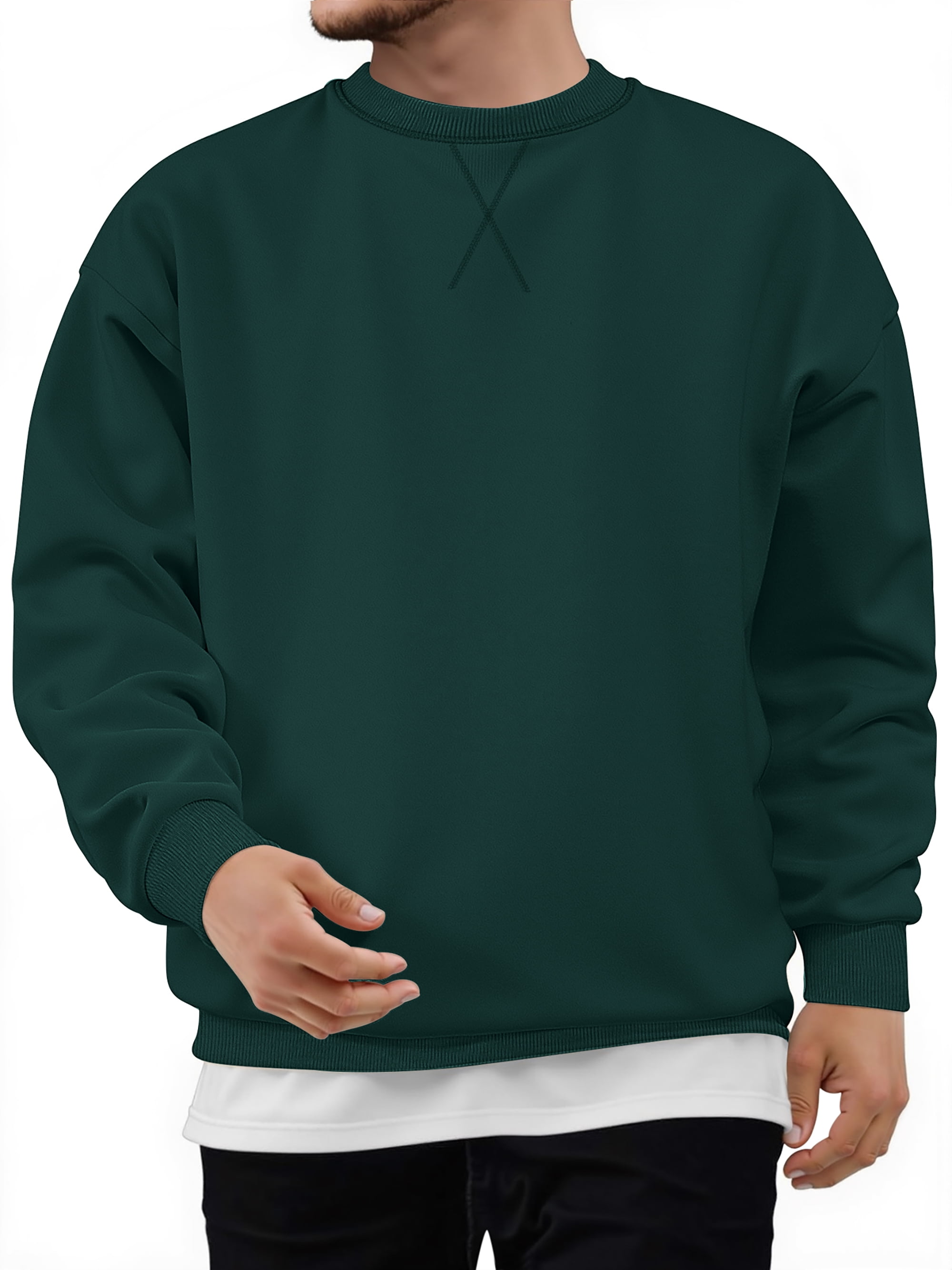 Crew Neck Men Sweatshirts Fleece Long Sleeve Shirts for Men Casual Pullover Sweatshirts for Men