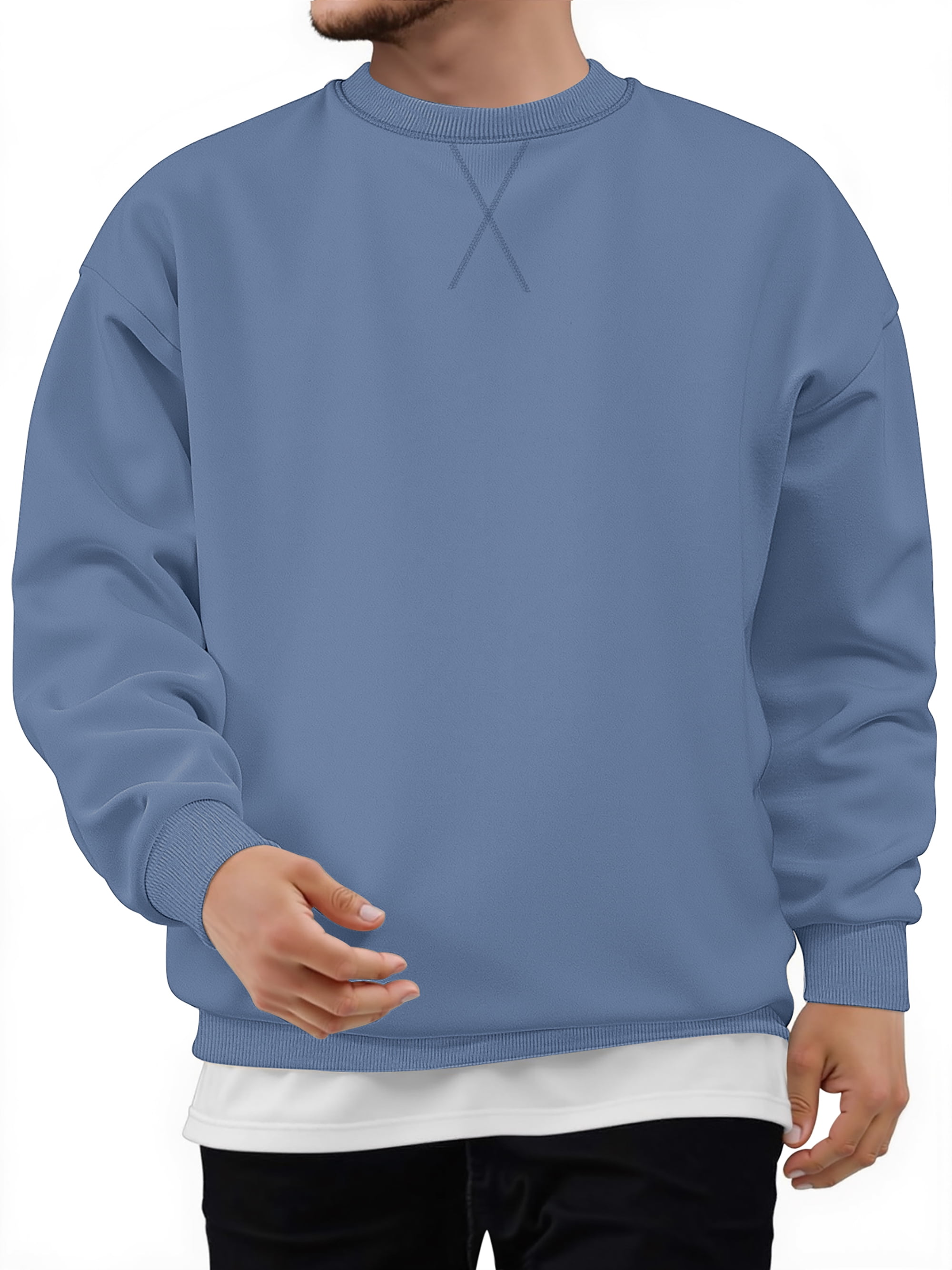 Crew Neck Men Sweatshirts Fleece Long Sleeve Shirts for Men Casual Pullover Sweatshirts for Men