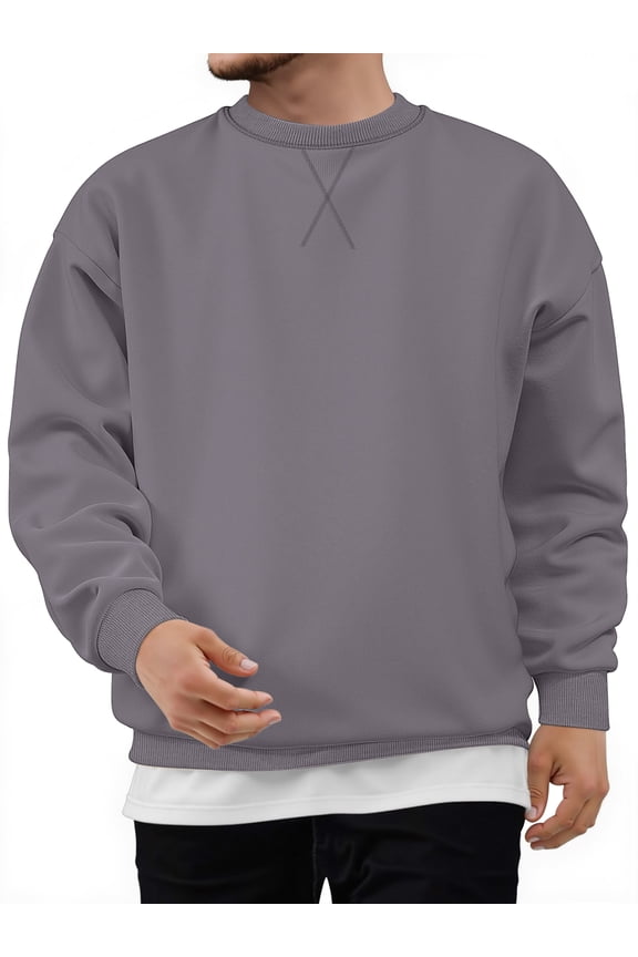 Crew Neck Men Sweatshirts Fleece Long Sleeve Shirts for Men Casual Pullover Sweatshirts for Men