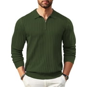 GENTS BLISS Polo Shirts for Men Casual Long Sleeve Mens Shirts Zipper Ribbed Knit Shirt
