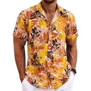 GENTS BLISS Short Sleeve Men Hawaiian Shirts Floral Print Button Down Shirts for Men Casual Beach Shirts