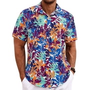 GENTS BLISS Short Sleeve Men Hawaiian Shirts Floral Print Button Down Shirts for Men Casual Beach Shirts