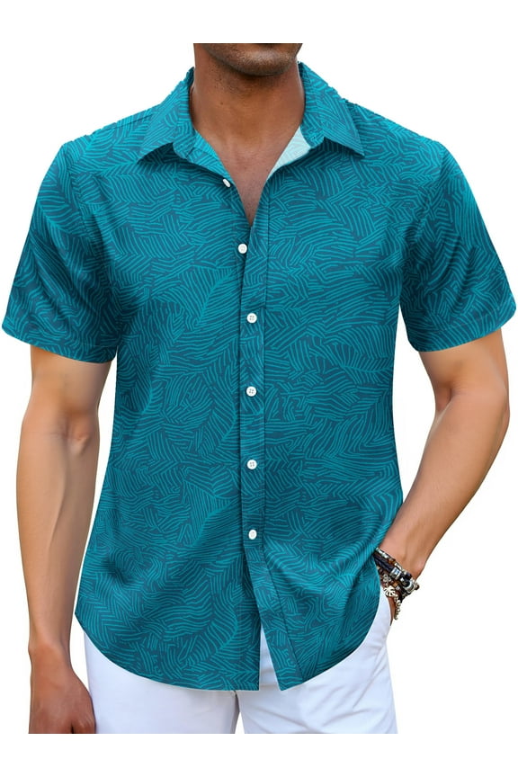 Short Sleeve Men Hawaiian Shirts Floral Print Button Down Shirts for Men Casual Beach Shirts