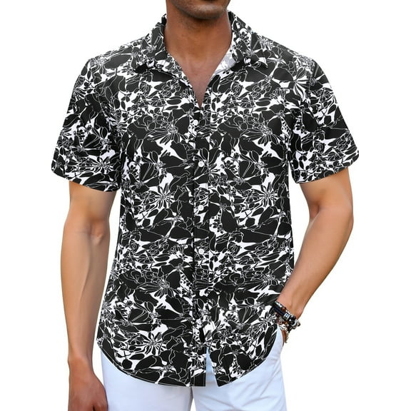 GENTS BLISS Short Sleeve Men Hawaiian Shirts Floral Print Button Down Shirts for Men Casual Beach Shirts
