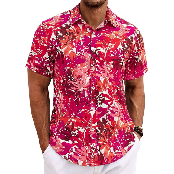 GENTS BLISS Short Sleeve Men Hawaiian Shirts Floral Print Button Down Shirts for Men Casual Beach Shirts